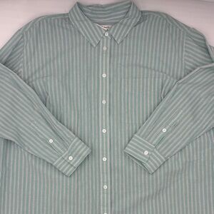 Madewell Oversized Stripe Cotton Button-Up Shirt in Dusty Verdigris